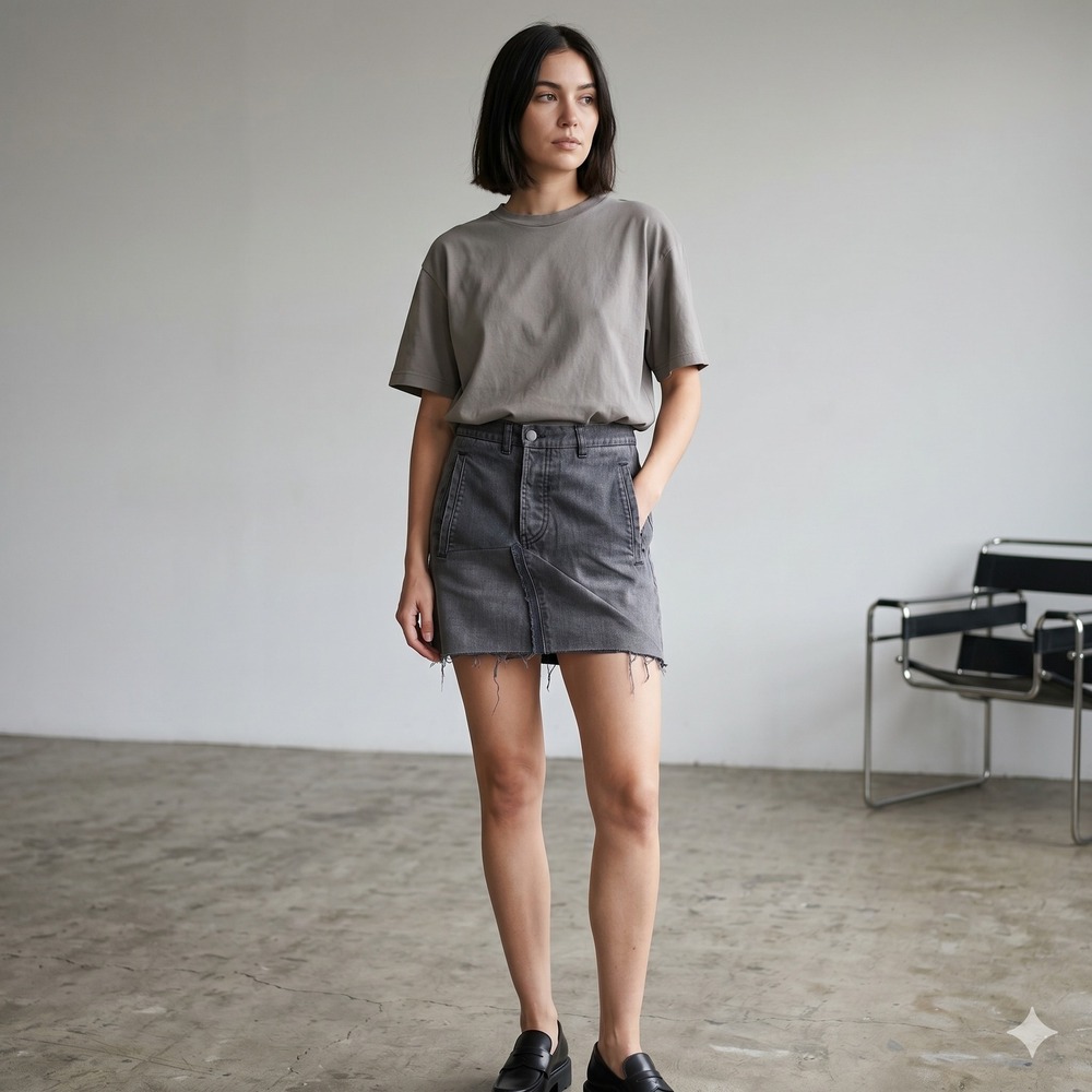 Prada DIY Mini Skirt Womens 32 Black Denim Raw Hem Deconstructed Grunge Edgy